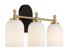 Meadows Three Lights Vanity Brushed Gold Bathroom Wall Light for Bathroom Over Mirror 20.5"W × 10.125"H × 5.5"E with White Frosted Glass