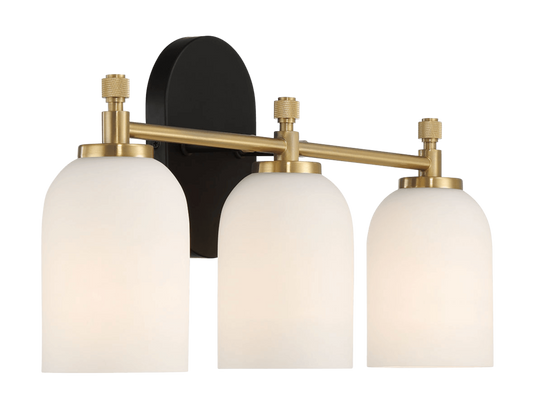 Meadows Three Lights Vanity Brushed Gold Bathroom Wall Light for Bathroom Over Mirror 20.5"W × 10.125"H × 5.5"E with White Frosted Glass