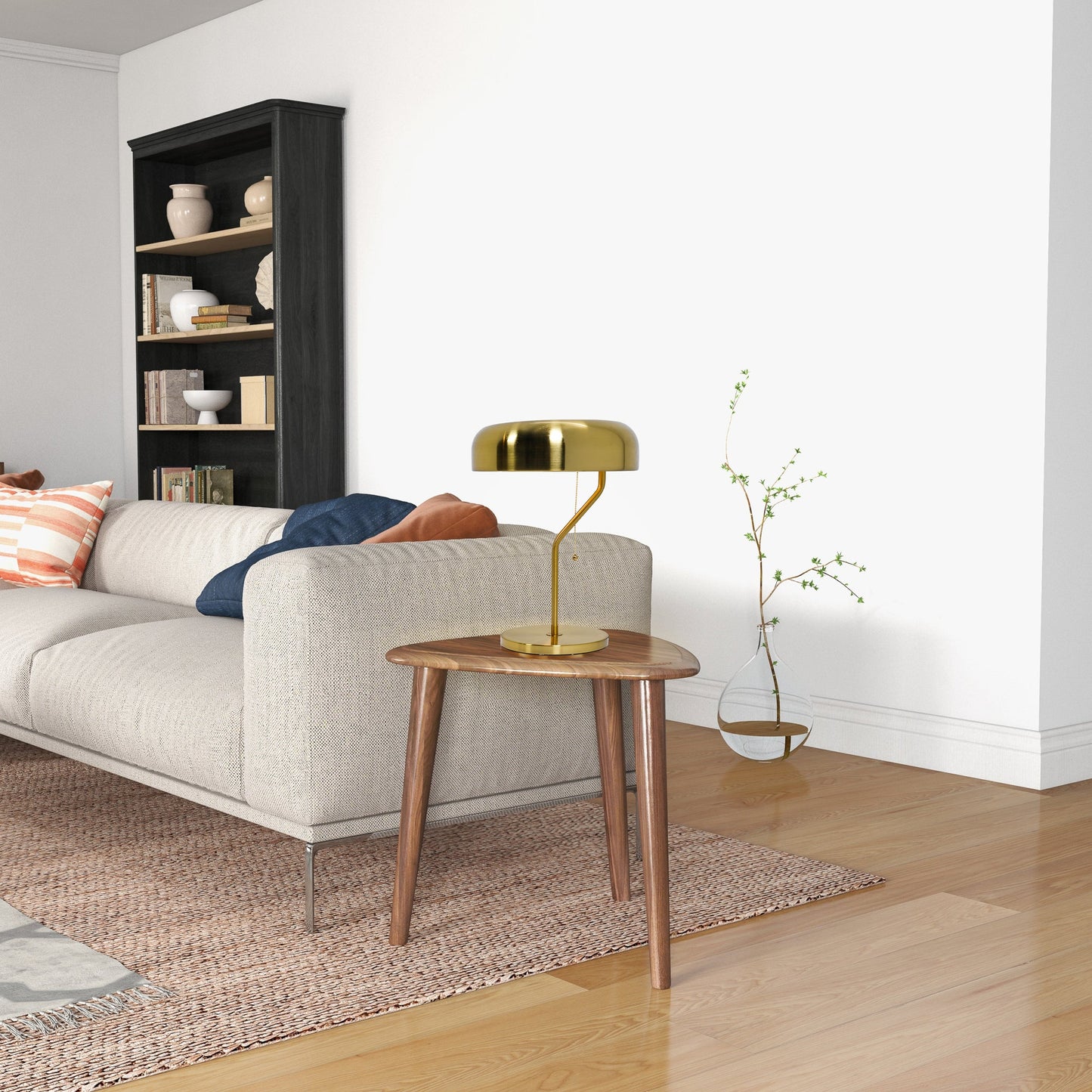 Lámpara de mesa Metro con exterior dorado e interior blanco