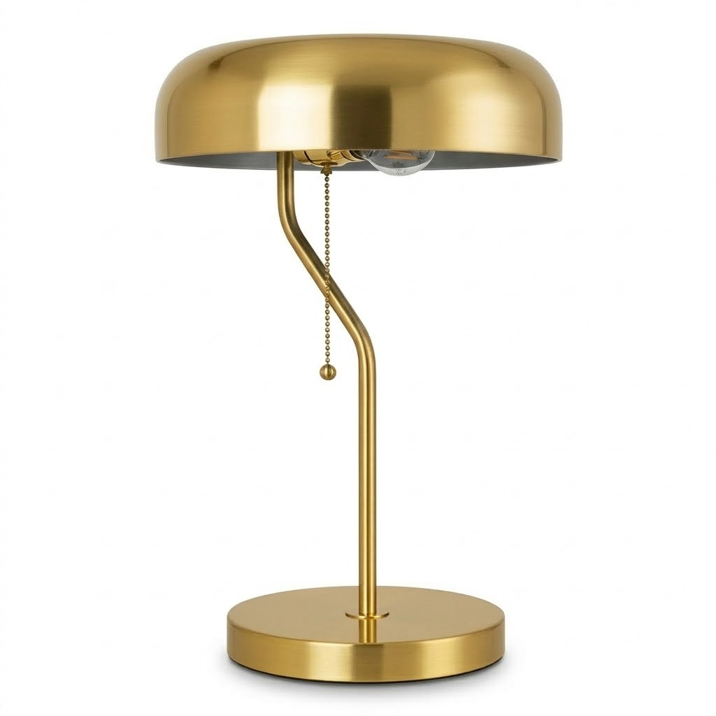 Lámpara de mesa Metro con exterior dorado e interior blanco