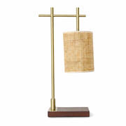 Lámpara de mesa con pantalla de bambú Moonstone - Marrón oscuro - Bronce