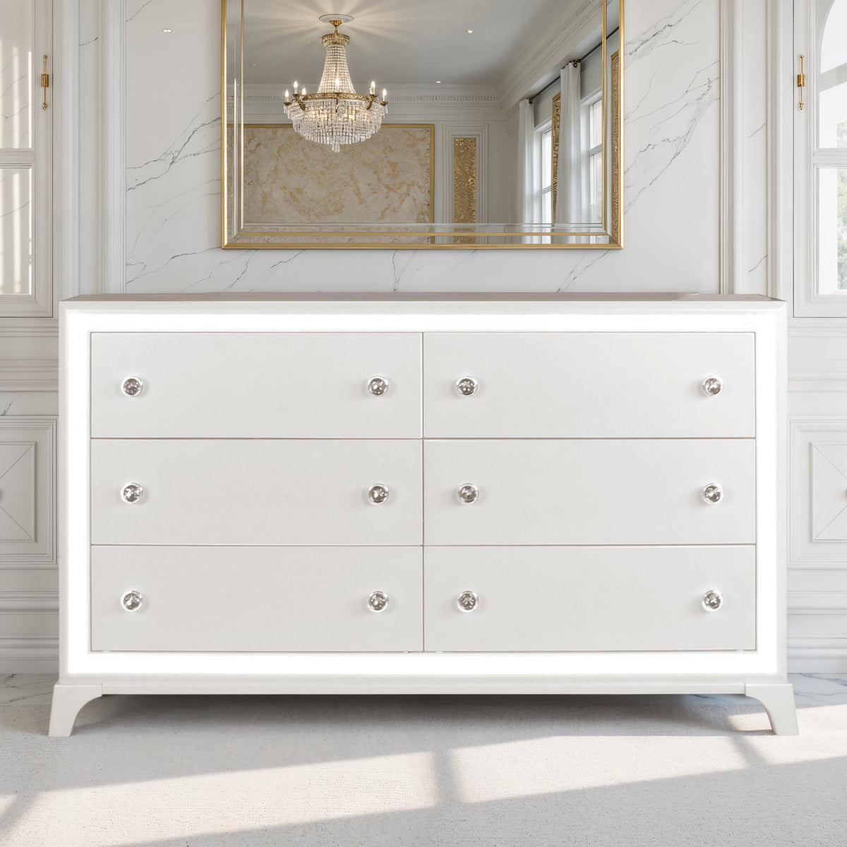 Cassie Dresser and Mirror Set in Pearl Finish