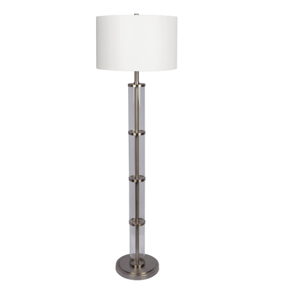 Nimbus Brushed Nickel Floor Lamp with 3-Way Rotary Switch Clear Glass Body  Metal Base