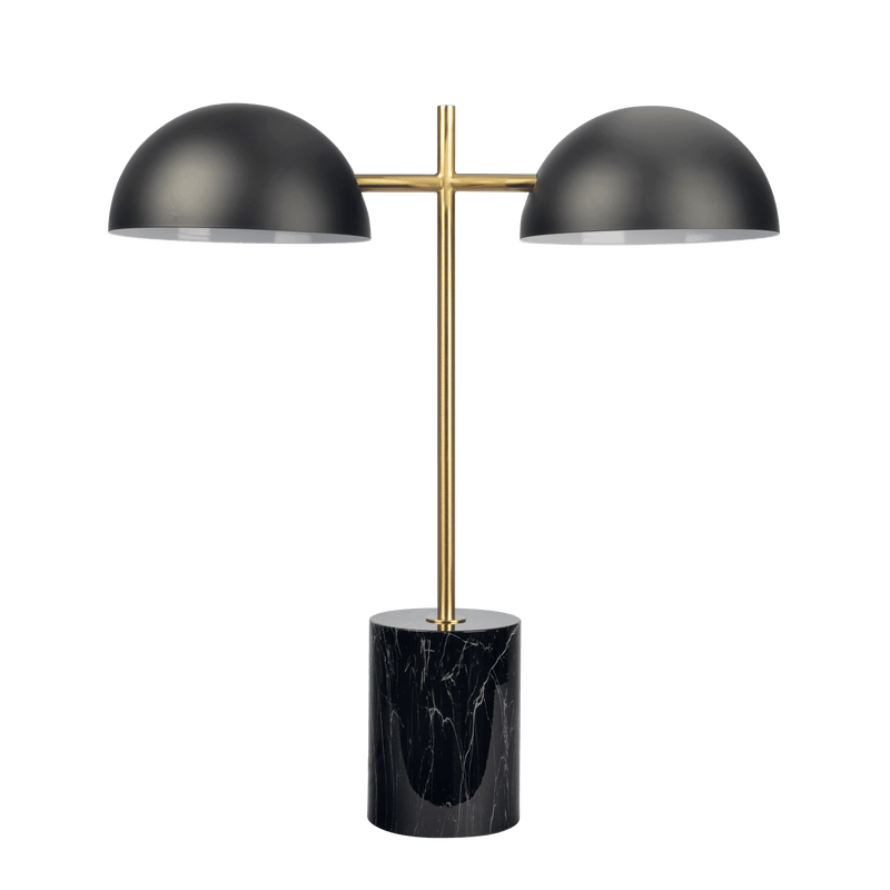 Lámpara de mesa Nova Hydro negra con interruptor de encendido y apagado, lámpara doble con base de imitación mármol