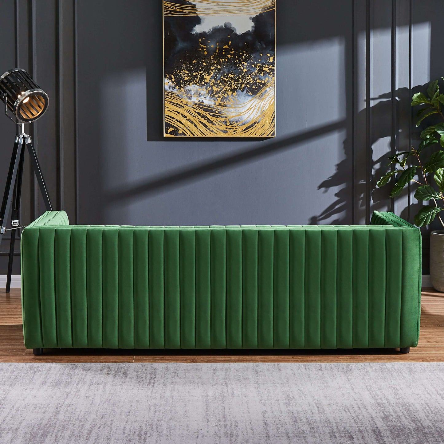 Dominic Dark Green Channel Tufted Velvet Sofa