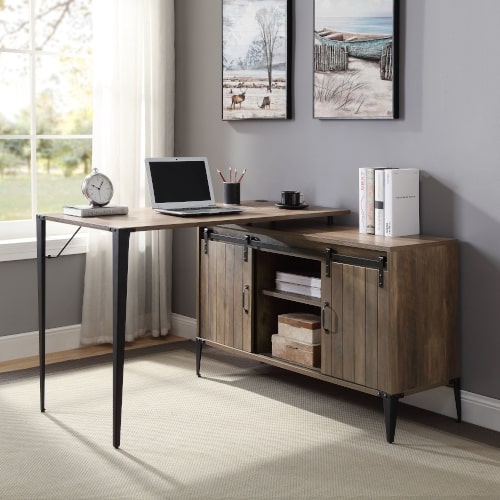Zakwani Writing Desk - Rustic Oak & Black (48"W x 48"D x 31"H)