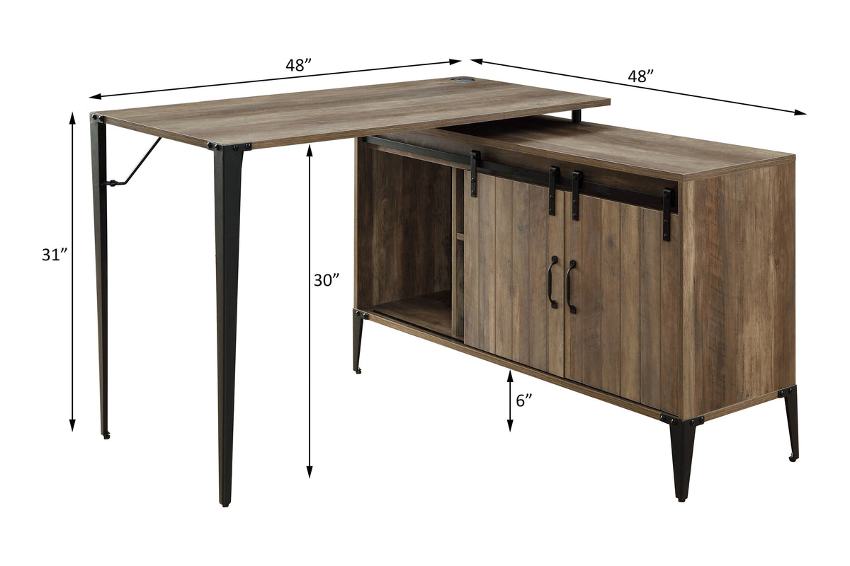 Zakwani Writing Desk - Rustic Oak & Black (48"W x 48"D x 31"H)