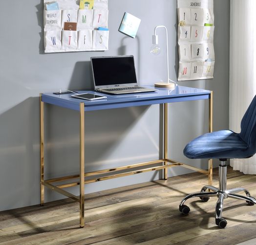 Midriaks Writing Desk W/USB - Navy Blue & Gold