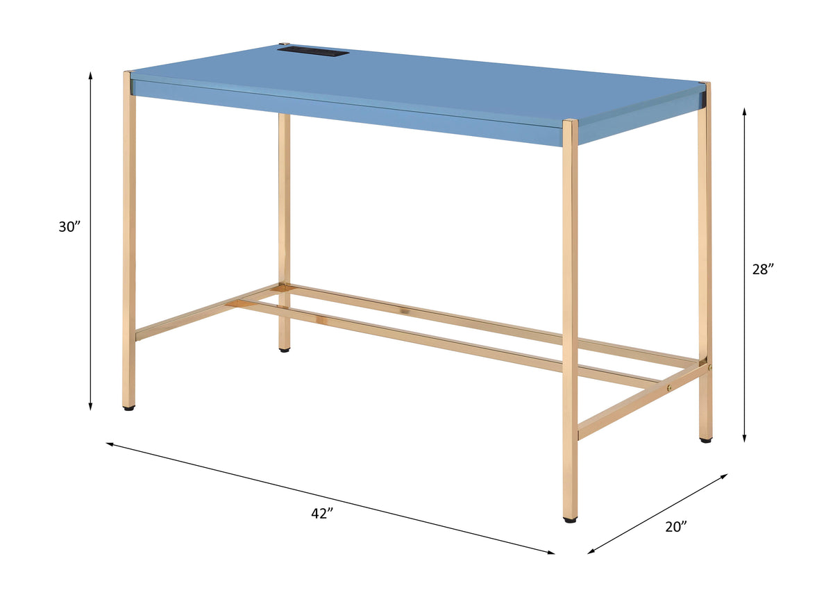 Midriaks Writing Desk W/USB - Navy Blue & Gold