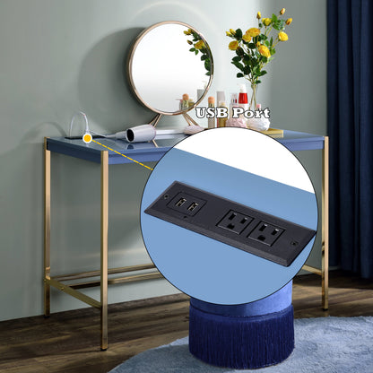 Midriaks Writing Desk W/USB - Navy Blue & Gold