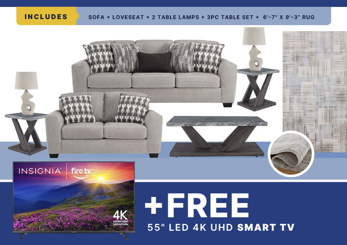 Free Smart TV + Avenal 8PC Living Room Package