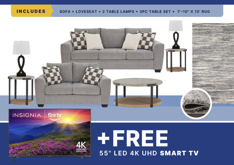 Free Smart TV +  Loreo 8PC Living Room Package