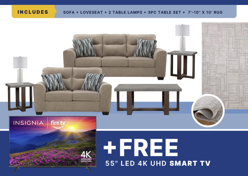 Free Smart TV +  Olten 8PC Living Room Package