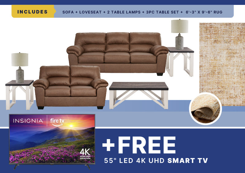 Whitlock 8PC Living Room Set + Smart TV Free Package