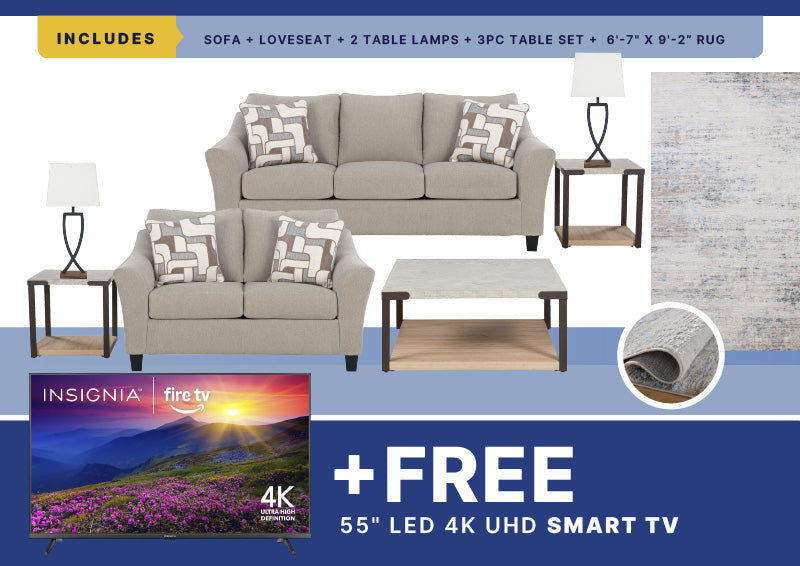 Free Smart TV + Willarae 8PC Living Room Package