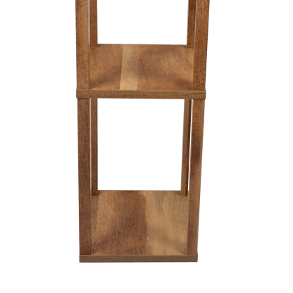 Pinnacle Shelf Floor Lamp For Bedroom/Living Room, Natural Wood with Long Shade