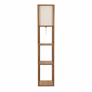Pinnacle Shelf Floor Lamp For Bedroom/Living Room, Natural Wood with Long Shade