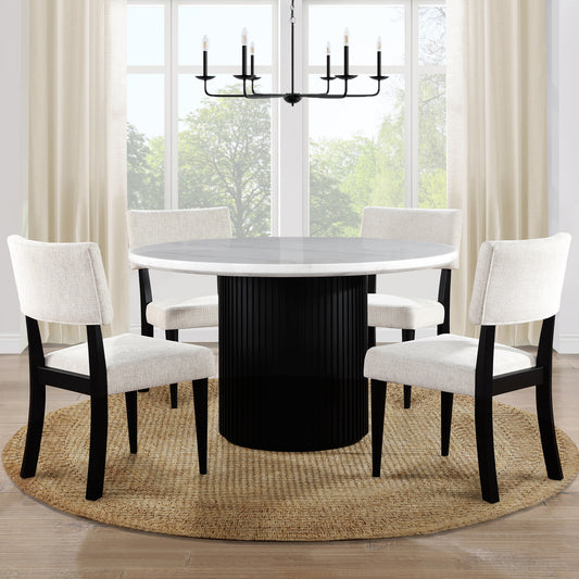 Colvin 52-Inch Round White Marble Dining Table in Black Base