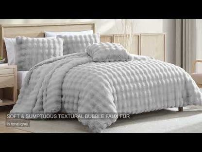 Bubble Faux Fur Gray 4 pc Comforter Set