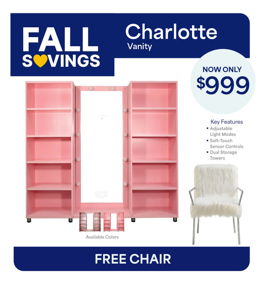 Charlotte Full Length Pink Vanity Kit  + Free Vanity Chair