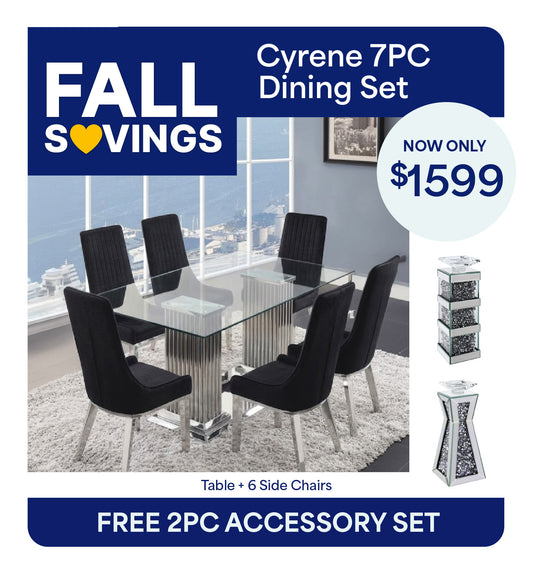 Cyrene Gianna 7PC Dining Set Package + FREE 2PC Accessories Set