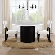 Colvin 52-Inch Round White Marble Dining Table in Black Base