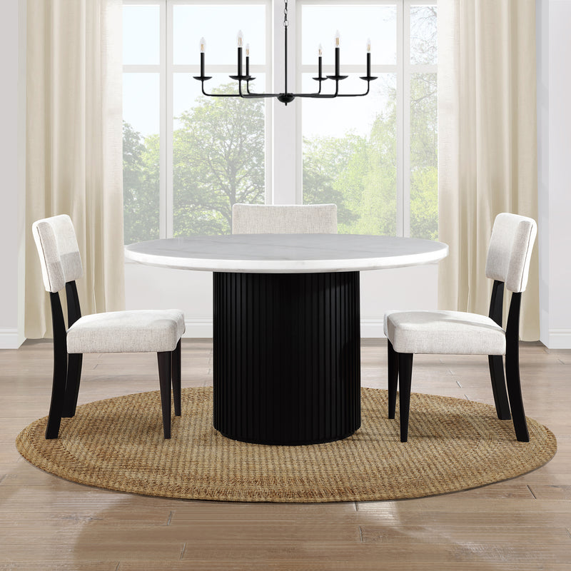 Colvin 52-Inch Round White Marble Dining Table in Black Base