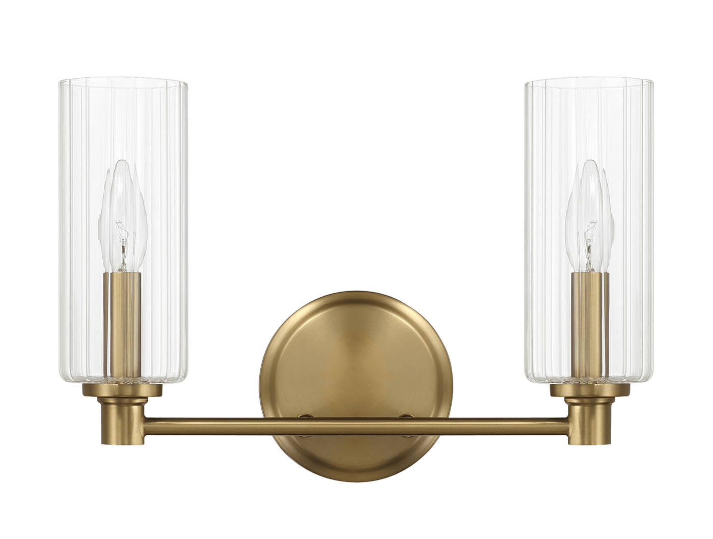 Regal Double Light Vanity With Clear Ribbed Glass - Satin Brass