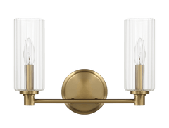 Regal Double Light Vanity With Clear Ribbed Glass - Satin Brass