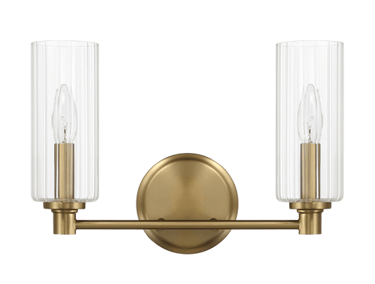 Regal Double Light Vanity With Clear Ribbed Glass - Satin Brass