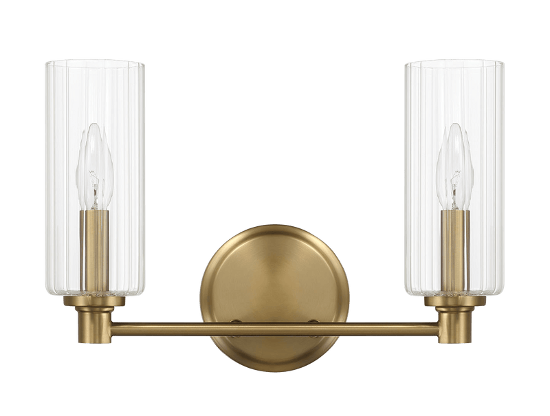 Regal Double Light Vanity With Clear Ribbed Glass - Satin Brass