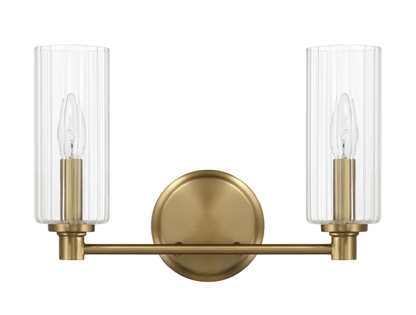Regal Double Light Vanity With Clear Ribbed Glass - Satin Brass