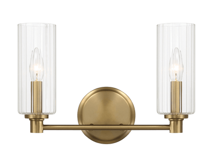 Regal Double Light Vanity With Clear Ribbed Glass - Satin Brass