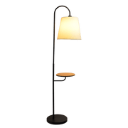 Seoul Black Floor Lamp with Rotary Switch Wood Table Metal Base