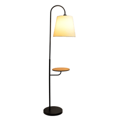 Seoul Black Floor Lamp with Rotary Switch Wood Table Metal Base