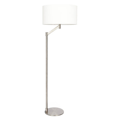 Serene Brushed Nickel Floor Lamp with Rotary Switch Metal Base White Linen Shade