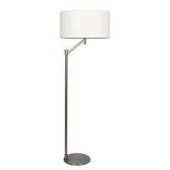 Serene Brushed Nickel Floor Lamp with Rotary Switch Metal Base White Linen Shade