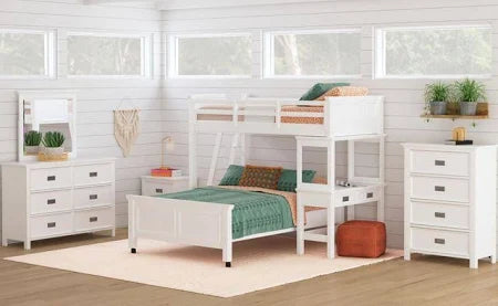 Hampton Kids Twin Over Full Loft Ladder & Desk with Speaker - White