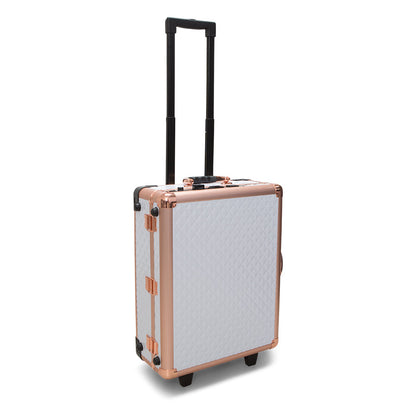 SlayCase® XLS Vanity Travel Train Case with Stand in White & Rose Gold Studded