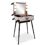 SlayCase® Pro Vanity Travel Train Case with Stand in White & Rose Gold Studded