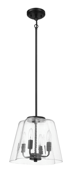Soiree Four Candle Lights Pendant With Clear Glass - Black Finish