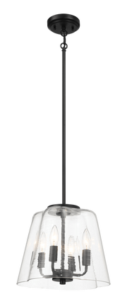 Soiree Four Candle Lights Pendant With Clear Glass - Black Finish