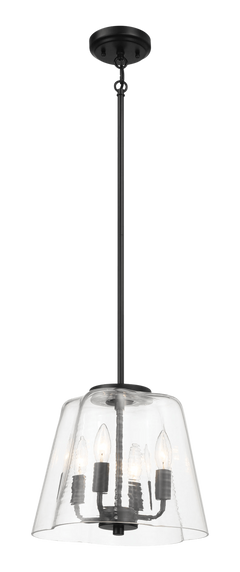 Soiree Four Candle Lights Pendant With Clear Glass - Black Finish