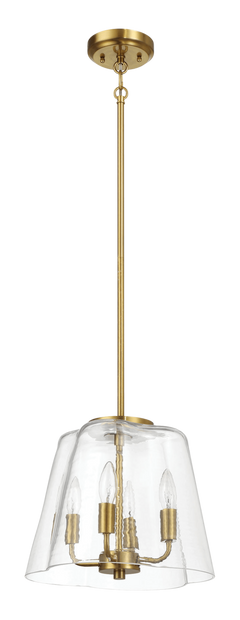 Soiree Four Candle Lights Pendant With Clear Glass - Satin Brass