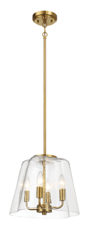 Soiree Four Candle Lights Pendant With Clear Glass - Satin Brass