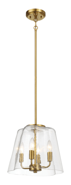 Soiree Four Candle Lights Pendant With Clear Glass - Satin Brass