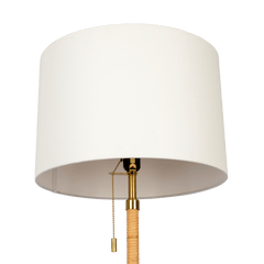Stellar Wood Rattan Tube - Gold Brass Metal and White Linen Shade Floor Lamp