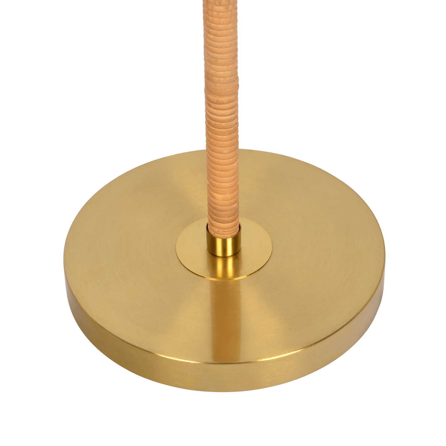 Lámpara de pie con tubo de ratán de madera estelar, metal de latón dorado y pantalla de lino blanco