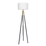 Sway Brassed Gold Floor Lamp with On/Off Switch Triple Legs White Fabric Shade