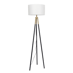 Sway Brassed Gold Floor Lamp with On/Off Switch Triple Legs White Fabric Shade